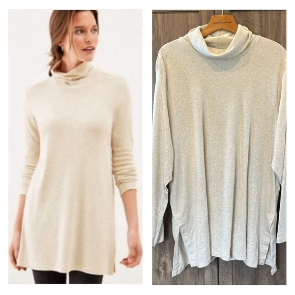 J. Jill 3X Oatmeal Perfect Pima Side Vent Turtleneck Top - Picture 1 of 11